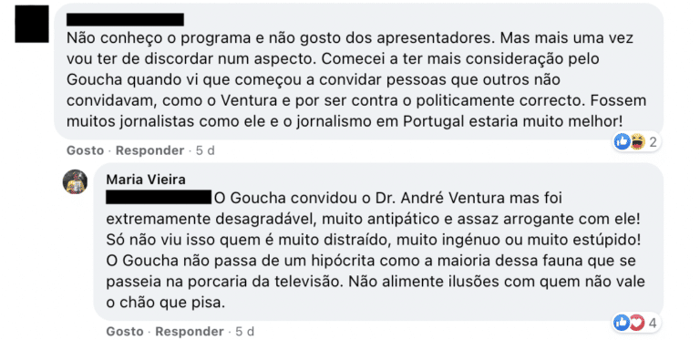 Maria Vieira rasga Manuel Luís Goucha